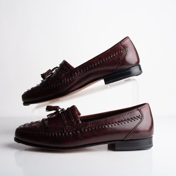 Florsheim Mens Torino Woven Brogue Loafers Tassel Wine Brown US 8 3E New Vintage